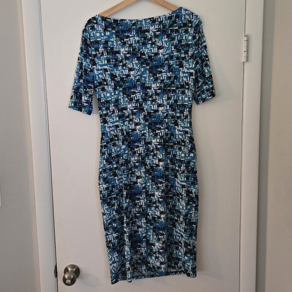 Anne Klein Blue Graphic Short Sleeve Stretch Sheath Dress Size 8 - Picture 2 of 4